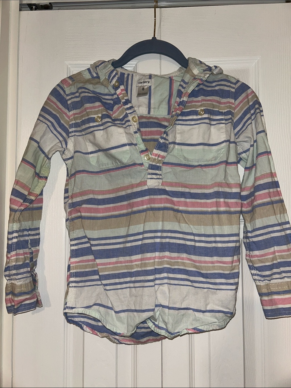 Carter's Pastel Striped Hooded Button-Front Shirt Beach Size 8